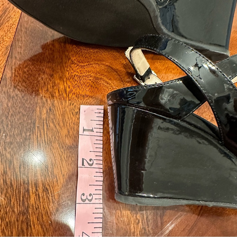 Prada Black Patent Leather Wedge Sandals - Picture 12 of 16